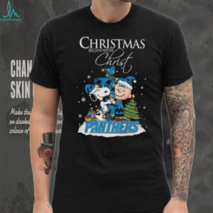 Carolina Panthers Snoopy Begins With Christ And Friends Peanuts Christmas Shirt