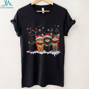 Cat Christmas Light Reindeer Santa Christmas Cat Lover T Shirt