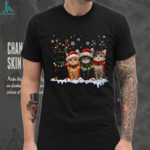 Cat Christmas Light Reindeer Santa Christmas Cat Lover T Shirt