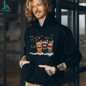 Cat Christmas Light Reindeer Santa Christmas Cat Lover T Shirt