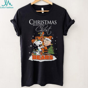 Chicago Bears Snoopy Begins With Christ And Friends Peanuts Christmas Shirt
