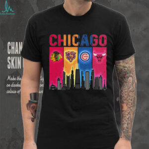 Chicago Bulls Chicago Cubs Chicago Bears And Chicago Blackhawks My City My Team Chicago Skyline T shirts