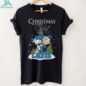Detroit Lions Snoopy Begins With Christ And Friends Peanuts Christmas Shirt