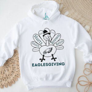 Funny Turkey Eaglesgiving Thanksgiving with Philadelphia Eagles Heroes NFL Hurts Brown shirt