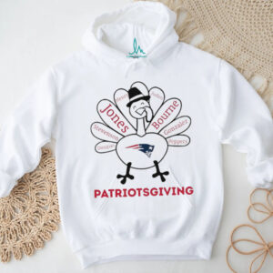 Funny Turkey Patriotsgiving Thanksgiving with New England Patriots Heroes NFL Jones Bourne shirt