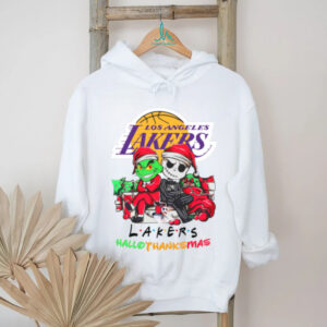 Grinch And Jack Los Angeles Lakers Friends HalloThanksMas T Shirt