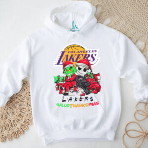 Grinch And Jack Los Angeles Lakers Friends HalloThanksMas T Shirt