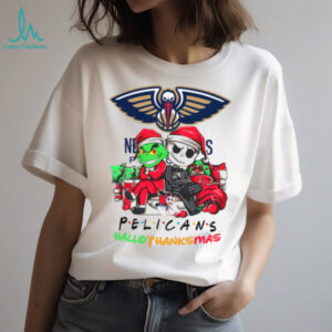 Grinch And Jack New Orleans Pelicans Friends HalloThanksMas T Shirt