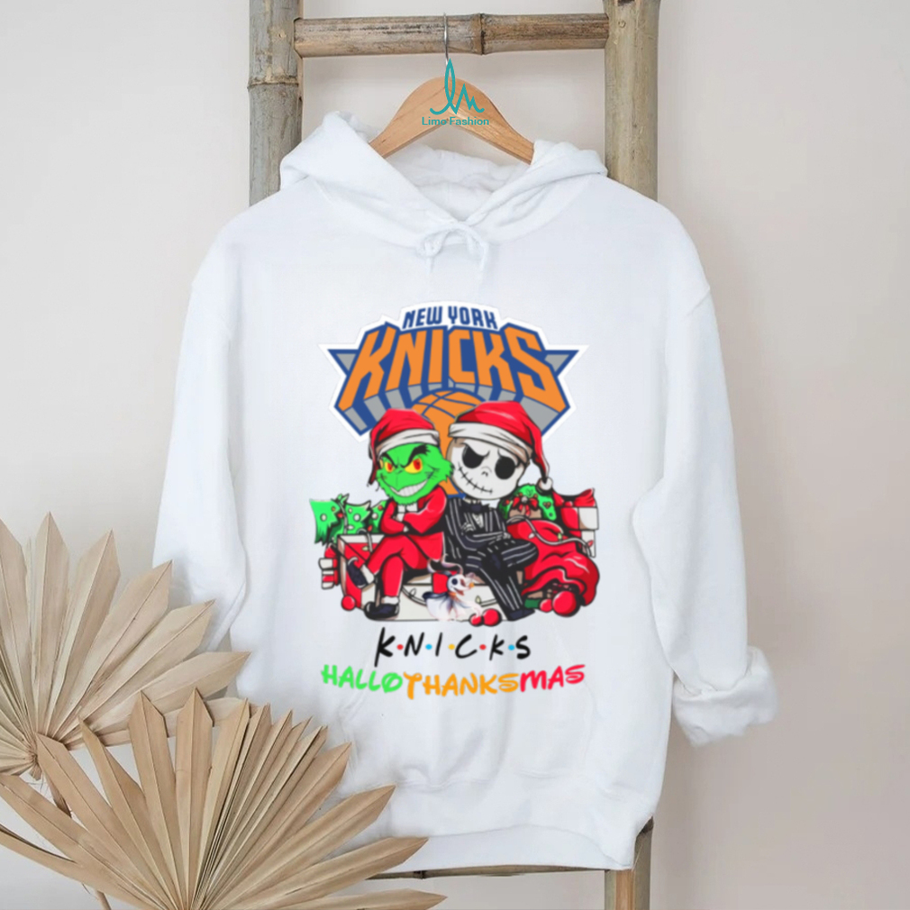 Grinch And Jack New York Knicks Friends HalloThanksMas T Shirt Grinch And Jack New York Knicks Friends HalloThanksMas T Shirt