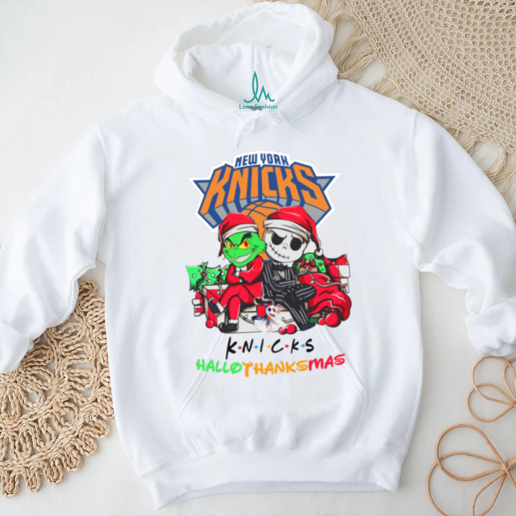 Grinch And Jack New York Knicks Friends HalloThanksMas T Shirt Grinch And Jack New York Knicks Friends HalloThanksMas T Shirt