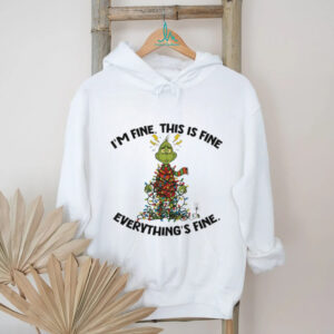 Grinch Christmas tree I’m fine this is fine everything’s fine Santa shirt