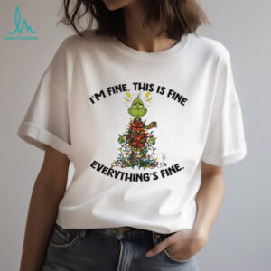 Grinch Christmas tree I’m fine this is fine everything’s fine Santa shirt