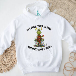 Grinch Christmas tree I’m fine this is fine everything’s fine Santa shirt