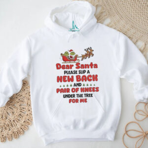 Grinch Santa Claus dear Santa please slip a new back and pair of knees under the tree for me Merry Christmas shirt