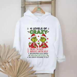 Grinch Santa hat 4 levels of crazy talks to self argues with self interrupts self while Merry Christmas shirt