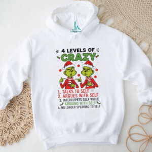 Grinch Santa hat 4 levels of crazy talks to self argues with self interrupts self while Merry Christmas shirt