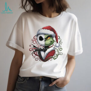 Grinch and Jack Skellington Christmas Holiday Movie Friends Santa Hat Christmas shirt