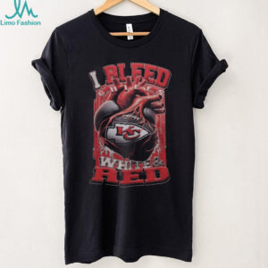 I Bleed Chiefs White & Red Heart Football T Shirt