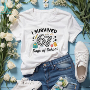 I Survived 67 Days of School Retro Checkered School Graphic shirt