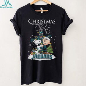 Jacksonville Jaguars Snoopy Begins With Christ And Friends Peanuts Christmas Shirt