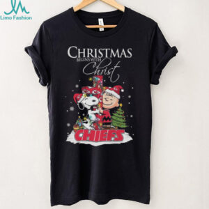 Kansas City Chiefs Snoopy Begins With Christ And Friends Peanuts Christmas Shirt