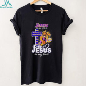 Lakers in my veins Jesus in my heart mascot shirt