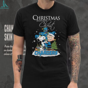 Los Angeles Chargers Snoopy Begins With Christ And Friends Peanuts Christmas Shirt
