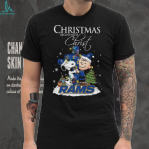 Los Angeles Rams Snoopy Begins With Christ And Friends Peanuts Christmas Shirt