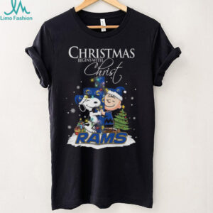 Los Angeles Rams Snoopy Begins With Christ And Friends Peanuts Christmas Shirt