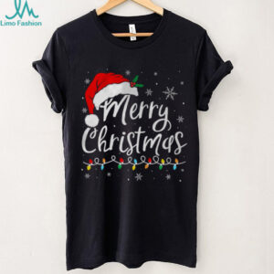 Merry Christmas Lights Santa Hat Xmas Family Matching Pajama T Shirt