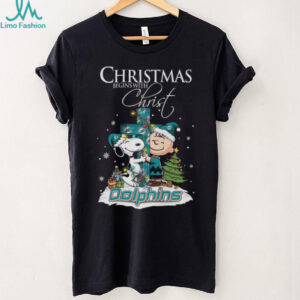 Miami Dolphins Snoopy Begins With Christ And Friends Peanuts Christmas Shirt