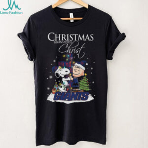 New York Giants Snoopy Begins With Christ And Friends Peanuts Christmas Shirt