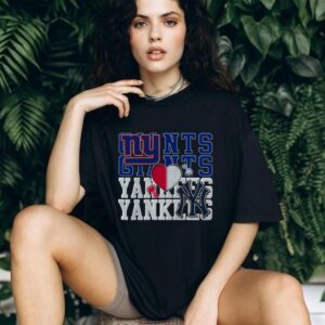 New York Giants and Yankees Split Heart T Shirt