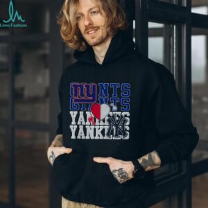 New York Giants and Yankees Split Heart T Shirt