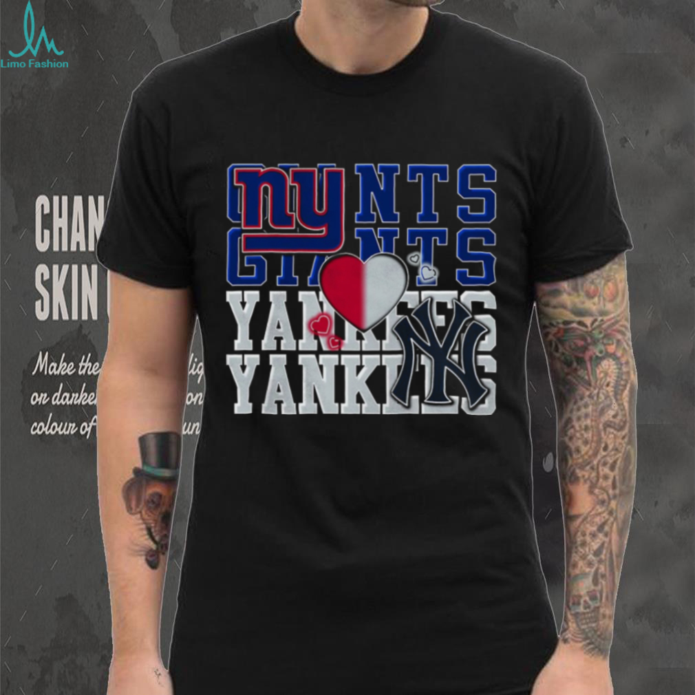 New York Giants and Yankees Split Heart T Shirt New York Giants and Yankees Split Heart T Shirt