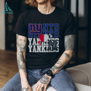 New York Giants and Yankees Split Heart T Shirt