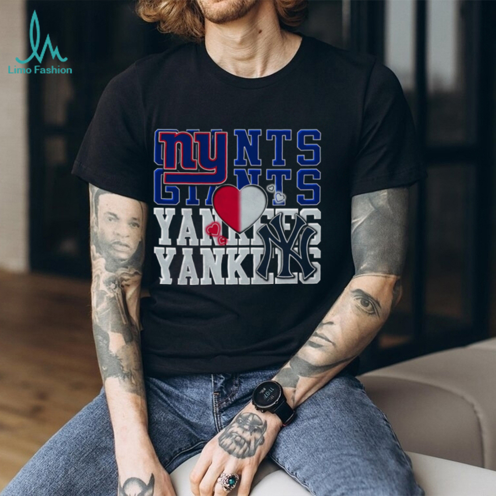 New York Giants and Yankees Split Heart T Shirt New York Giants and Yankees Split Heart T Shirt