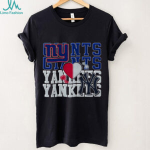 New York Giants and Yankees Split Heart T Shirt