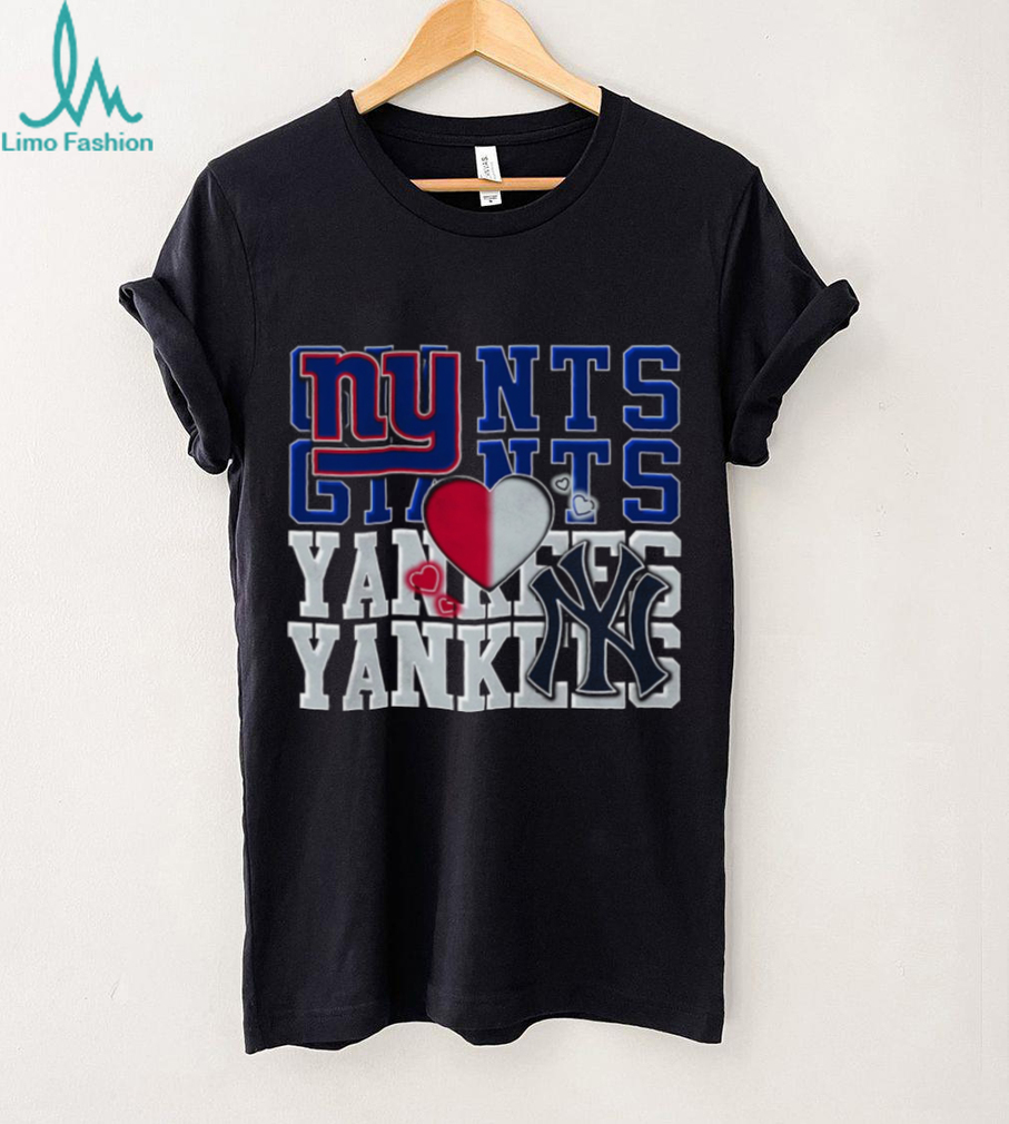 New York Giants and Yankees Split Heart T Shirt New York Giants and Yankees Split Heart T Shirt