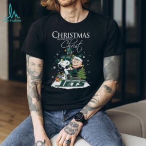 New York Jets Snoopy Begins With Christ And Friends Peanuts Christmas Shirt