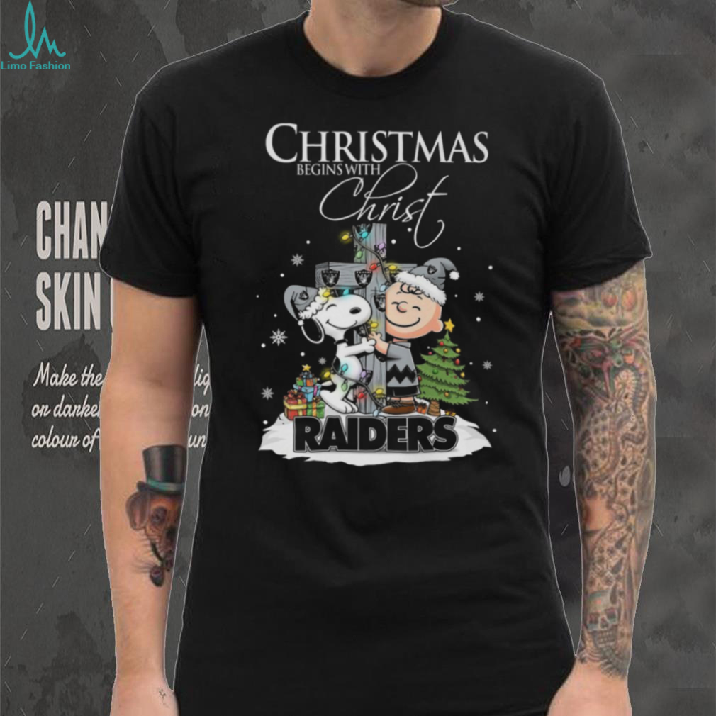 Oakland Raiders Snoopy Begins With Christ And Friends Peanuts Christmas Shirt Oakland Raiders Snoopy Begins With Christ And Friends Peanuts Christmas Shirt