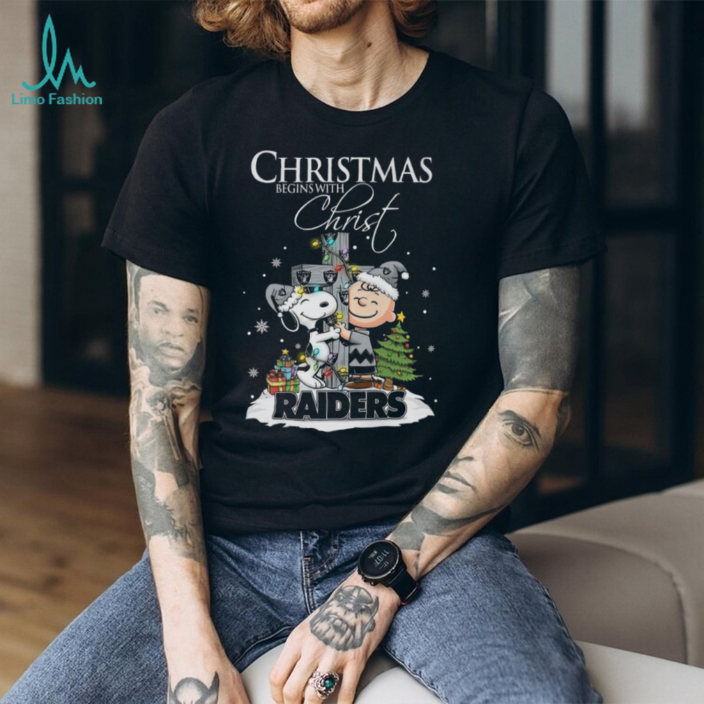 Oakland Raiders Snoopy Begins With Christ And Friends Peanuts Christmas Shirt Oakland Raiders Snoopy Begins With Christ And Friends Peanuts Christmas Shirt