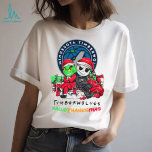 Official Baby Grinch And Jack Skellington Minnesota Timberwolves Logo Hallothanksmas 2024 T Shirt