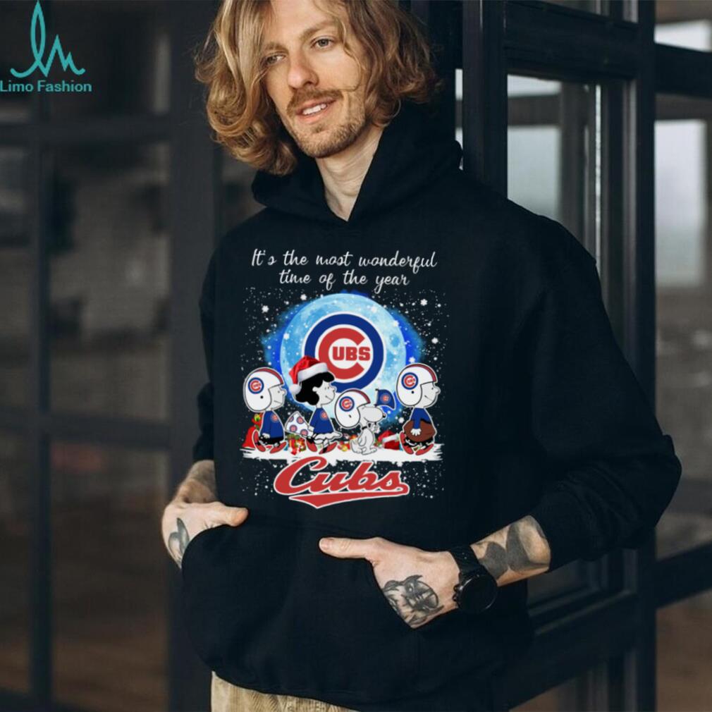 Chicago Cubs Peanuts Characters Merry Christmas Shirt - Lifestyle Shot