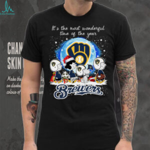 Official It’s The Most Wonderful Time Of The Years Peanuts Characters Milwaukee Brewers Merry Christmas Shirt