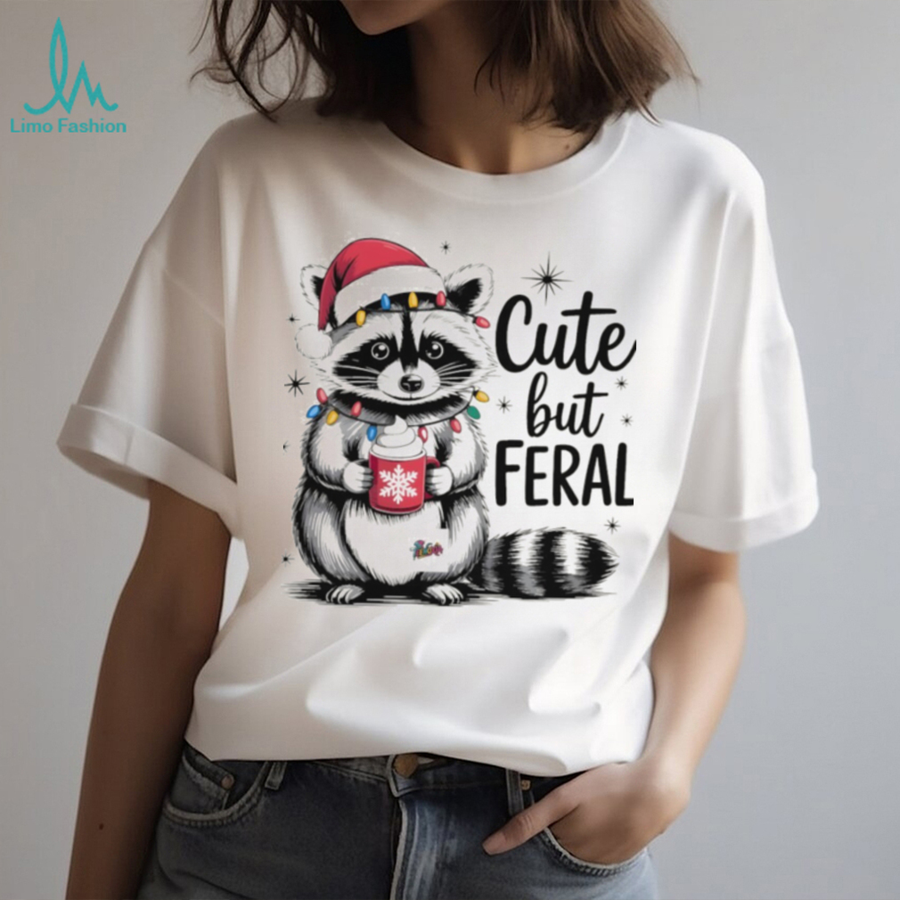 Raccoon Santa hat cute but feral Merry Christmas shirt Raccoon Santa hat cute but feral Merry Christmas shirt