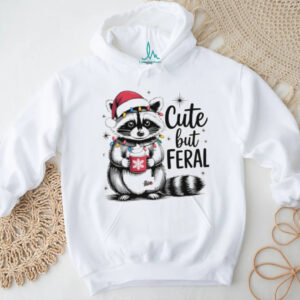Raccoon Santa hat cute but feral Merry Christmas shirt