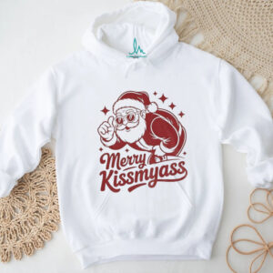Santa Claus wearing glass Merry Kissmyass Christmas shirt