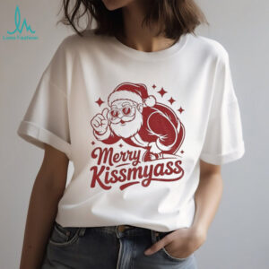 Santa Claus wearing glass Merry Kissmyass Christmas shirt