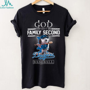 Snoopy God First Family Second Then Los Angeles Dodgers Baseball T Shirt